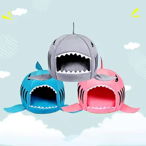 Fabrication directe d'usine, logo personnalisé en couleur, fabricant de tissus en coton, lit pour chien en peluche à motif de <span class=keywords><strong>requin</strong></span>, sac de couchage chaud pour chat, tapis pour animaux de compagnie - Product Image 4