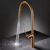Robinet de cuisine de luxe en laiton massif avec douchette extractible, finition or brossé, pour projets de cuisine d'appartement moderne, commande en gros