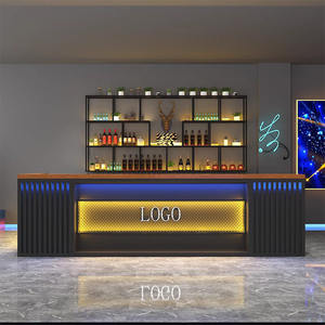 Comptoir de bar long en bois massif de style industriel Tavernes à café en fer silencieux Caisse enregistreuse Bar pour barbecue Restaurants Lieux de restauration - Product Image 4