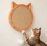 Grattoir pour chat en sisal avec cadre en bois de taille personnalisée, forme de tête de chat mignonne, planche à gratter interactive pour chat