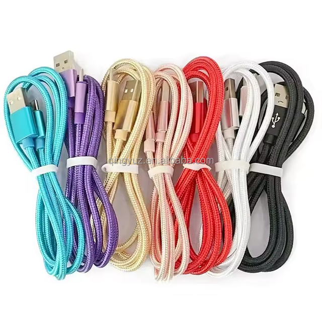 Wholesale Nylon Braided USB Type C Cable for Samsung Mobile Phone Fast Charging 3ft 6ft 10ft Data Cables in Stock