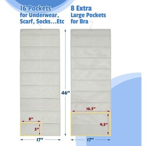 Organizador de armario colgante de doble cara con 24 bolsillos de malla para sujetadores y ropa interior, con colgador giratorio, gris, para colocar detrás de puertas o en paredes - Product Image 2