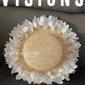 Sombrero <span class=keywords><strong>de</strong></span> <span class=keywords><strong>paja</strong></span> floral <span class=keywords><strong>de</strong></span> ala ancha con visera para mujer, con cinta <span class=keywords><strong>de</strong></span> perlas y copa plana, ideal para playa, venta al por mayor, INS, gran oferta, sombrero nupcial para vacaciones - Product Image 4