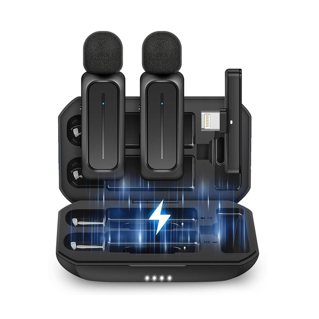 Professional Video Recording Studio Microphone Condenser Wireless Lavalier Microphone for iPhone iPad