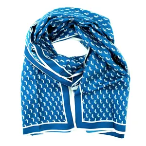 China Supplier Peacock Blue Wholesale Women Shawl Long Single Side Print Themis Goddess Of Justice Custom Printed Silk Scarf