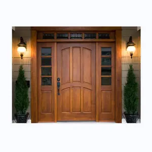 Customized High-end Exterior Door Sidelights Pretty Windows Hardwood Modern Exterior Wooden Door For Villa Home