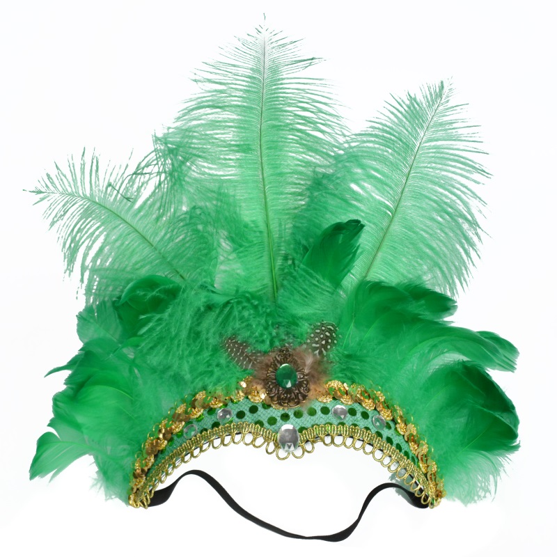Fascia Per Capelli Con Paillettes E Piume Finte Woeoe - Copricapo Elastico Per Feste In Maschera, Carnevale, Rave (Verde)