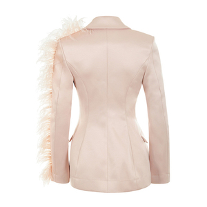 OEM Slim Fit Femmes Manches Longues Simple Boutonnage <span class=keywords><strong>Plume</strong></span> Satin <span class=keywords><strong>Blazer</strong></span> - Product Image 2