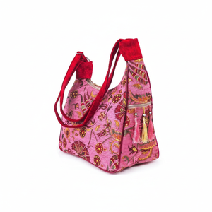 Bolso Turco Auténtico con Borlas, Diseño de Tulipanes Rosados y Guantes, Tela Turca... Desde Turquía - Product Image 2