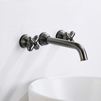 Robinet de lavabo mural moderne rouge à 3 trous en laiton avec double poignée, cartouche céramique et design encastré pour salle de bain