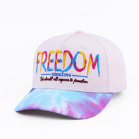 Casquette de baseball personnalisée brodée avec lettres, tie-dye, 5 panneaux, color block, en coton structuré, visière incurvée, pour hommes et femmes, vente en gros, casquette A-Frame