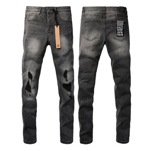 Jeans Americani di Alta Qualità Skinny Straight in Denim Nero Slim Fit di Marca alla Moda con Effetto Usurato e Strappi per Uomo - Product Image 5