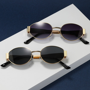 Hot Fashion New Ladies Outdoor Travel Beach Sunblock a Variety of Color Metal Oval Sunglasses - Product Image 1