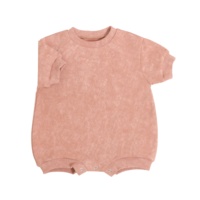 Baju terusan lengan pendek anak perempuan, jumpsuit lengan pendek warna Solid Batik Prancis Terry untuk bayi