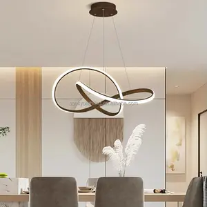 Chandelier Creative Led Curved Pendant Lamp Led Wood Chandelier Modern Wooden Hanging Lamp Led Silicone Strip Light For Living Room