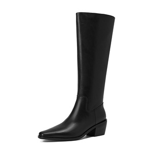 Big Size <b>Round</b> <b>Toe</b> Women's Fashion Knee-High Boots Chunky <b>Heel</b> Black Riding Boots Zip Closure Mesh Lining Winter Summer - Product Image 1