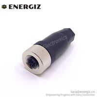 Connecteur femelle droit en plastique automobile EnerGiz Electronics M12 à code A, 4 broches, avec placage or cuivre, 4A 250V
