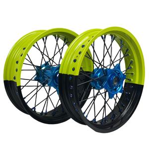 Fit KT <span class=keywords><strong>M</strong></span> EXC SXF MC XE TE FE 16/17 çark seti floresan sarı siyah iki tonlu jantlar açık mavi göbekleri Supermoto tekerlekler - Product Image 6