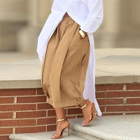 Pantalon Capri Décontracté Taille Mi-Haute Écologique Couleur Unie Ample à Jambes Larges en Tissu Crêpe Style Estival
