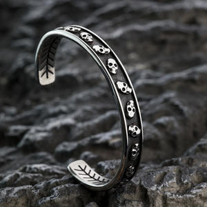 Skull <b>Cuff</b> <b>Bracelet</b> Tibetan <b>Silver</b> Unisex Punk Style Jewelry for Men Women - Product Image 1