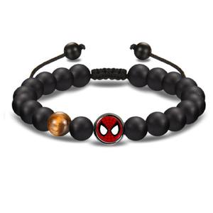 Pulsera personalizada con cuentas mate de obsidiana tejida a mano ajustable para hombre pulsera con cuentas de <span class=keywords><strong>Spiderman</strong></span> con piedra de ojo de tigre a la moda - Product Image 4