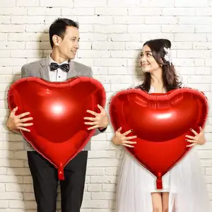 Balon Foil bentuk hati merah besar 30 inci Film aluminium warna murni Helium Mylar Globos untuk dekorasi cinta Hari Valentine