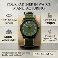 Montre Green Field, boîtier rond noir mat, cadran vert olive, bracelet en toile de nylon, montre-bracelet pour homme, étanche au quotidien, pour l'extérieur