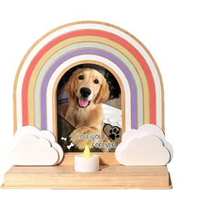 <b>Wooden</b> <b>Rainbow</b> Photo Frame For Dog Cat With Candle Holder Tabletop Decor Custom Shape Handmade Cartoon Design - Product Image 5