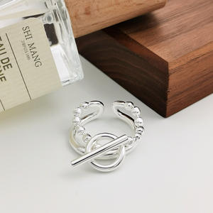 แหวนเงิน S925สำหรับผู้หญิงโรแมนติกห่วงโซ่ลูกปัดกลมคู่กับหัวเข็มขัดเงินสเตอร์ลิงเปิดกับการตั้งค่าที่มองไม่เห็น - Product Image 4