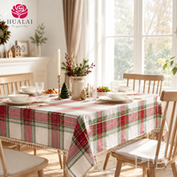 Nappe de Noël HuaLai sur mesure en faux coton et polyester, motif écossais rouge et vert, bord à franges, pour repas de fêtes