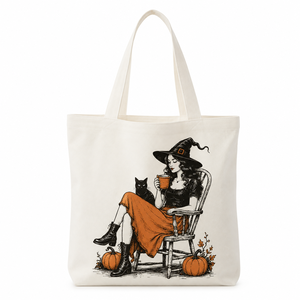 Bolsa de Mano de Lona con Estampado Vintage de Bruja de Halloween, Personalizada, de Gran Capacidad, Reutilizable, con Diseño Estampado, para Mujer - Product Image 1