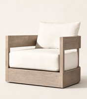 Fauteuil d'extérieur en teck, chaise longue de patio avec structure en bois massif et coussins amovibles, fauteuil simple moderne pour jardin et terrasse