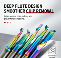 Fraise à queue Viextro en acier rapide revêtu DLC Rainbow 55HRC à une dent pour usinage et gravure CNC, ODM OEM pour aluminium et PVC