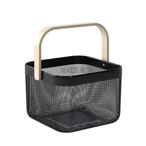 Nordic Risato Wrought Iron Fruit Basket <b>Square</b> With Wooden Handle Kitchen Drain Rack Eco Friendly Storage <b>Frame</b> - Product Image 5