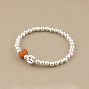 999 Pure <b>Silver</b> Bracelet With Amber <b>Beads</b> Unisex Gift Jewelry - Product Image 4