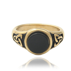 Anillo Estilo Vikingo para Hombre con Bisel de Piedra Negra, Acero Inoxidable en Tono Dorado, Joyería Punk, Regalo 280705 - Product Image 5