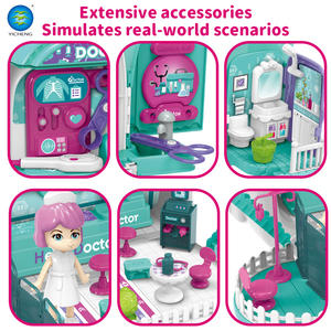 Ensemble de jouets éducatifs en plastique 3-en-1 <span class=keywords><strong>pour</strong></span> enfants, kit de jeu de docteur avec sac à dos, trousse médicale et jeu d'imitation double face - Certifié EN71 ASTM - Product Image 2