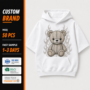 Pullover Hombre OEM 100% Poliéster de Moda con Mangas Cortas y Estampado de Piedras, Pullover Blanco con Mangas Cortas y Estampado de Imágenes Animadas - Product Image 1