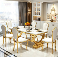 Table à manger rectangulaire moderne avec pieds en acier inoxydable doré, meubles de luxe pour la cuisine et la salle à manger