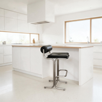 Tabouret de bar moderne en acier avec assise capitonnée en cuir PU, chaise de bar de style mid-century pour îlot de cuisine, café, hôtel, bar