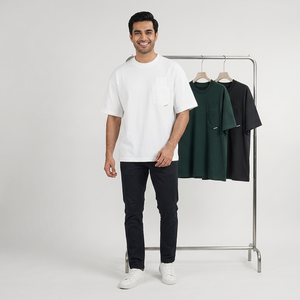 Camiseta de algodón recortada de peso pesado recortada de gran tamaño blanca personalizada 300 Gsm camisetas de doble bolsillo para hombres - Product Image 1