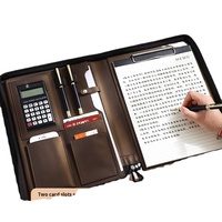 Porte-documents multifonctionnel A5 bleu en PU avec double compartiment zippé, tableau d'écriture et rangement pour documents professionnels