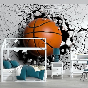 <span class=keywords><strong>Papier</strong></span> <span class=keywords><strong>peint</strong></span> mural 3D pour décoration intérieure, motif de basket-ball brisant le mur - Product Image 2