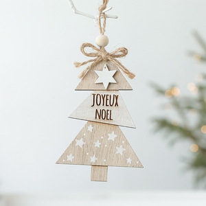ของประดับต้นคริสต์มาสทำจากไม้แกะสลักพร้อมปล่อยให้หิมะและ joyeux Noel สำหรับตกแต่งต้นคริสต์มาส - Product Image 3
