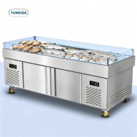 Table de présentation réfrigérée moderne en acier inoxydable avec éclairage LED pour fruits de mer, marché, restaurant, hôtel