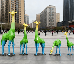 Tùy Chỉnh Thực hiện Quá Khổ Thép Không Gỉ Con Hươu Cao Cổ Điêu Khắc Đầy Màu Sắc Cao Động Vật Bức Tượng Cho Khu Vườn Lớn Công Viên Thành Phố Ngoài Trời - Product Image 5