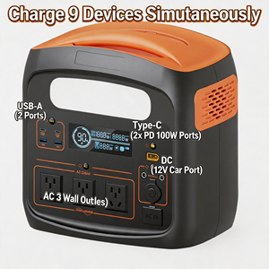 Station d'alimentation portable tout-en-un 300W 1000W 2000W 5120W à onde sinusoïdale pure, générateur solaire pour la maison, le camping en extérieur - Product Image 6