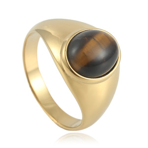 Men's Oval Tiger Eye <b>Ring</b> Bezel Setting Stainless Steel Everyday Wear Geometric Design 24044 - Product Image 1