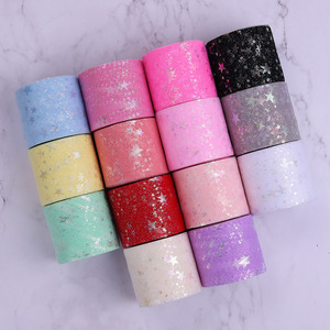 Nastro in Tulle di Poliestere Iridescente a Stella a Cinque Punte da 6 cm x 25 Iarde per Fiocchi Fai-da-te, Accessorio Decorativo per Capelli di Bambini, Feste e Regali - Product Image 4