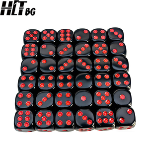 Dés en acrylique à 6 faces HTDC03, coins arrondis, noirs avec points rouges, dés DND pour la vente en gros - Product Image 4